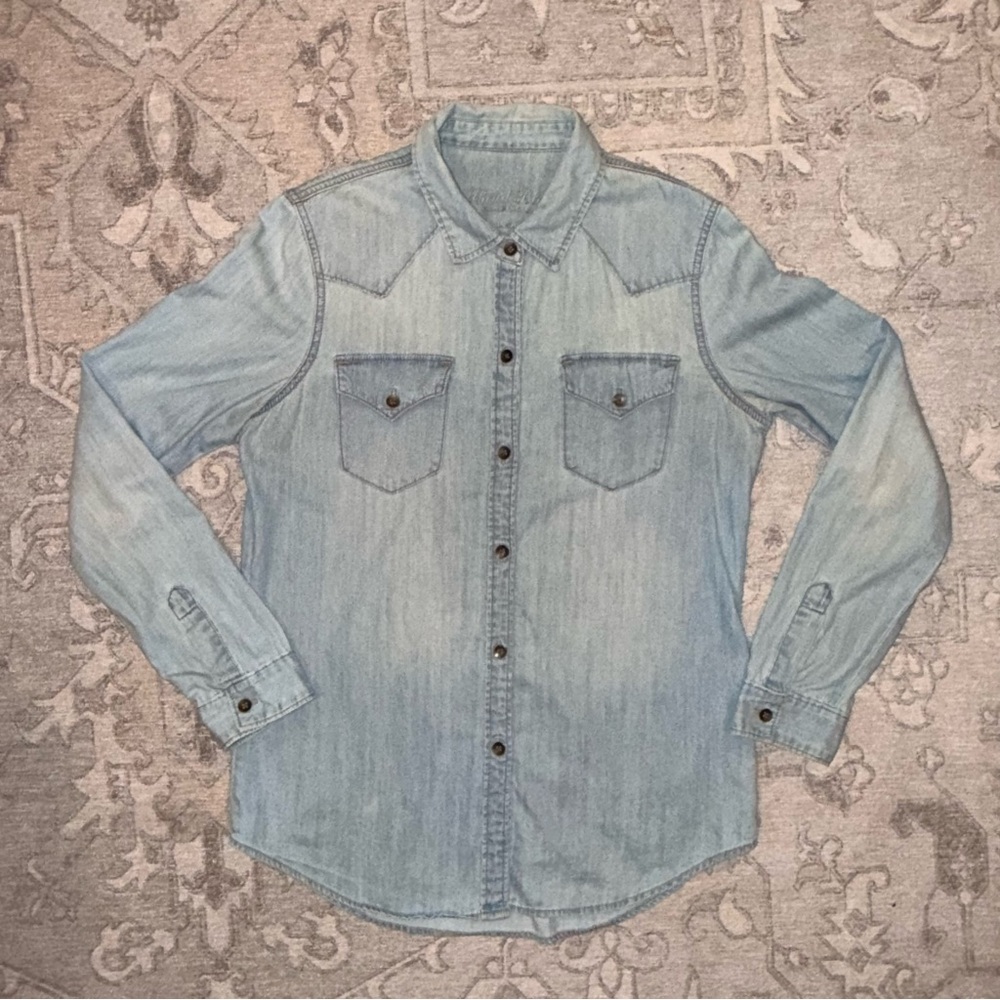 Light Blue 100% Cotton Denim Shirt Button Up